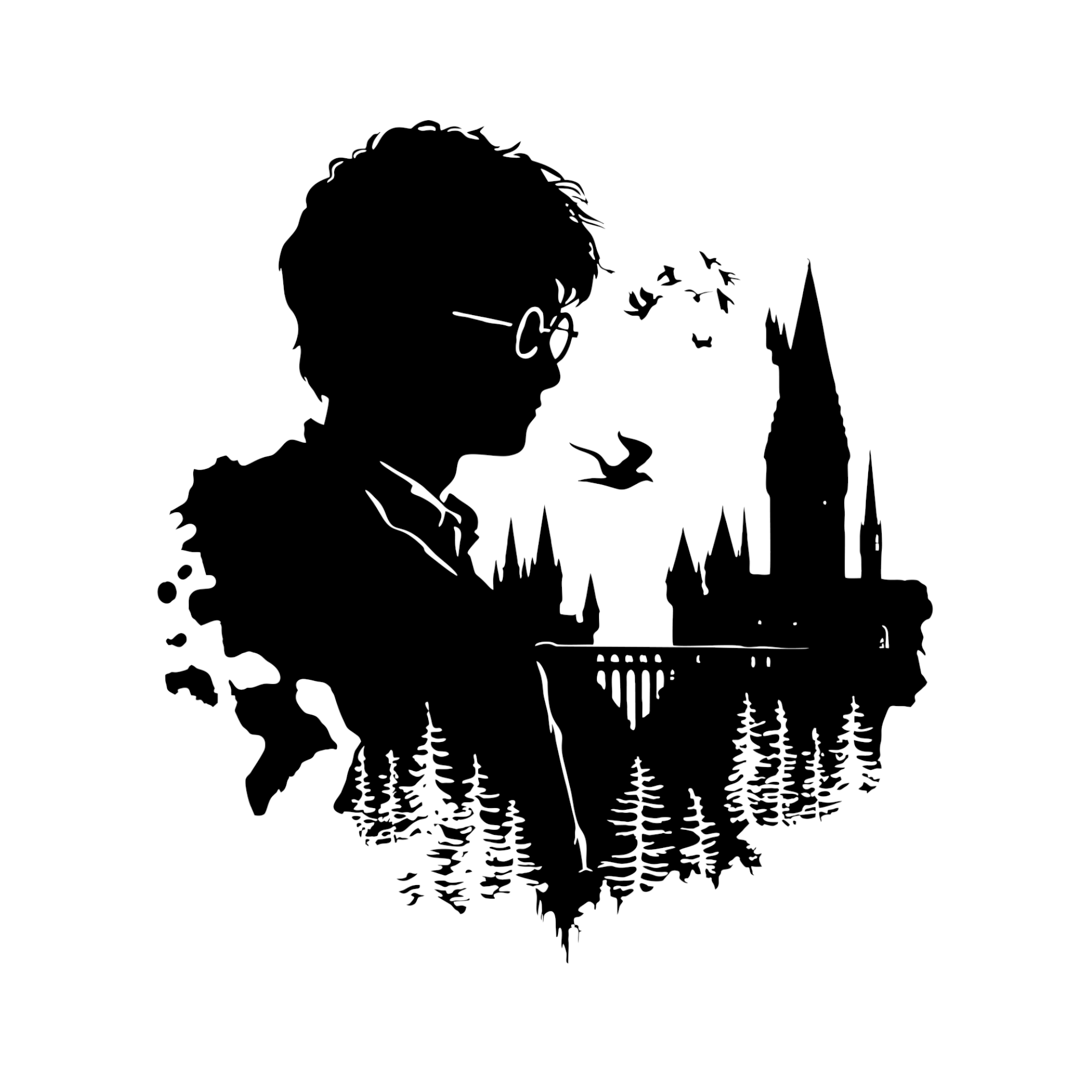 Harry Potter Silhouette mit Hogwarts